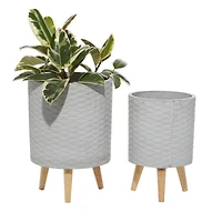 Light Gray Cylinder Polystone Contemporary Planter Set