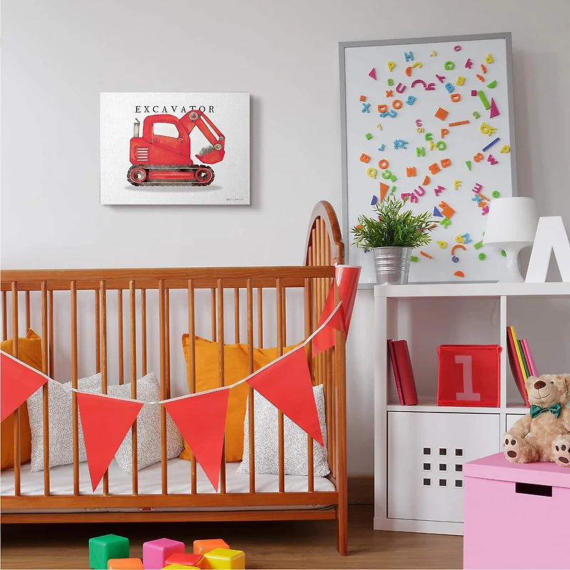 Stupell Industries Red Excavator Truck Traditional Construction Vehicle Canvas Wall Art