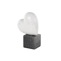 8.5" White & Black Marble Heart Slanted Sculpture with Block Base