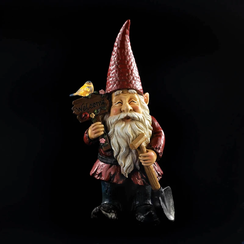 15" Welcome Gnome Solar Garden Statue