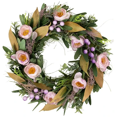 13" Purple Artificial Mixed Floral and Greenery Spring Wreath