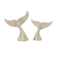 Silver Aluminum Coastal Whale Fluke Sculpture Set
