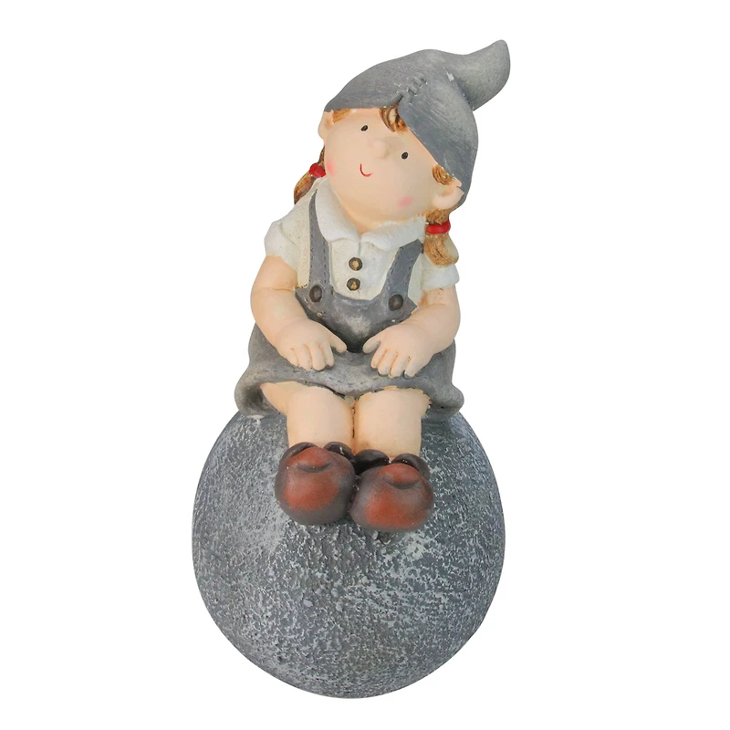 16" Young Girl Gnome Sitting on Ball Spring Outdoor Garden Patio Figure