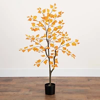 4ft. Orange Autumn Birch Leaf Artificial Potted Tree