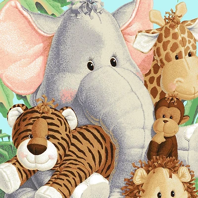 Fabric Traditions Bright Multicolor Jungle Babies Panel Cotton Fabric