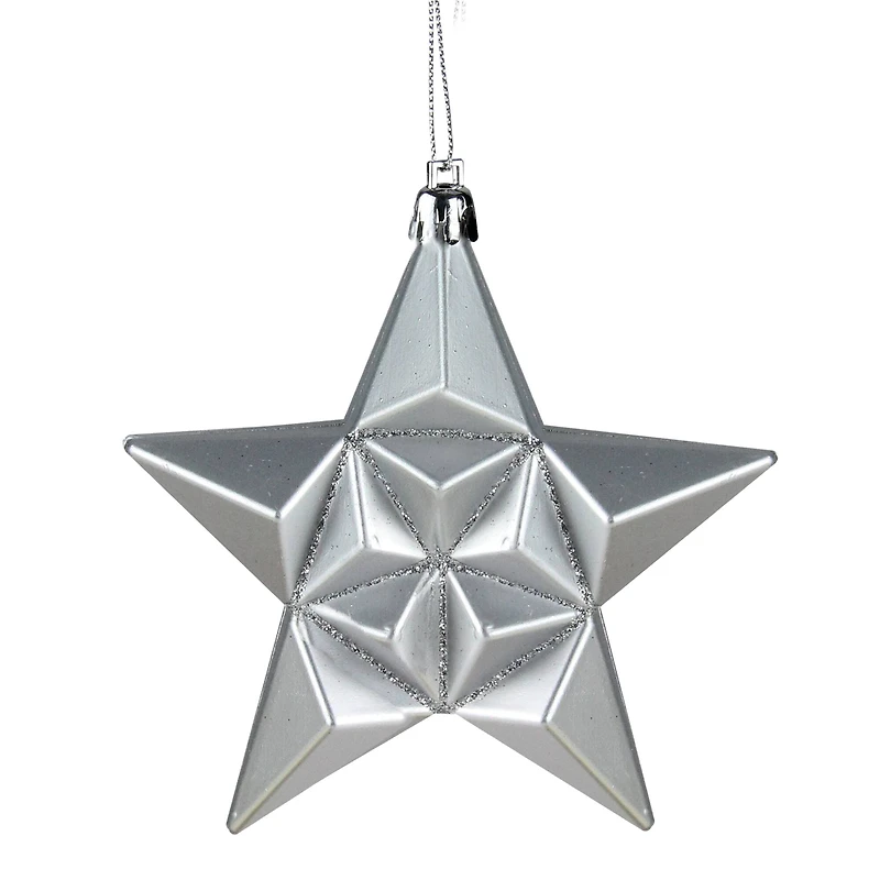 12ct. 5" Glitter & Matte Silver Splendor Shatterproof Star Christmas Ornaments