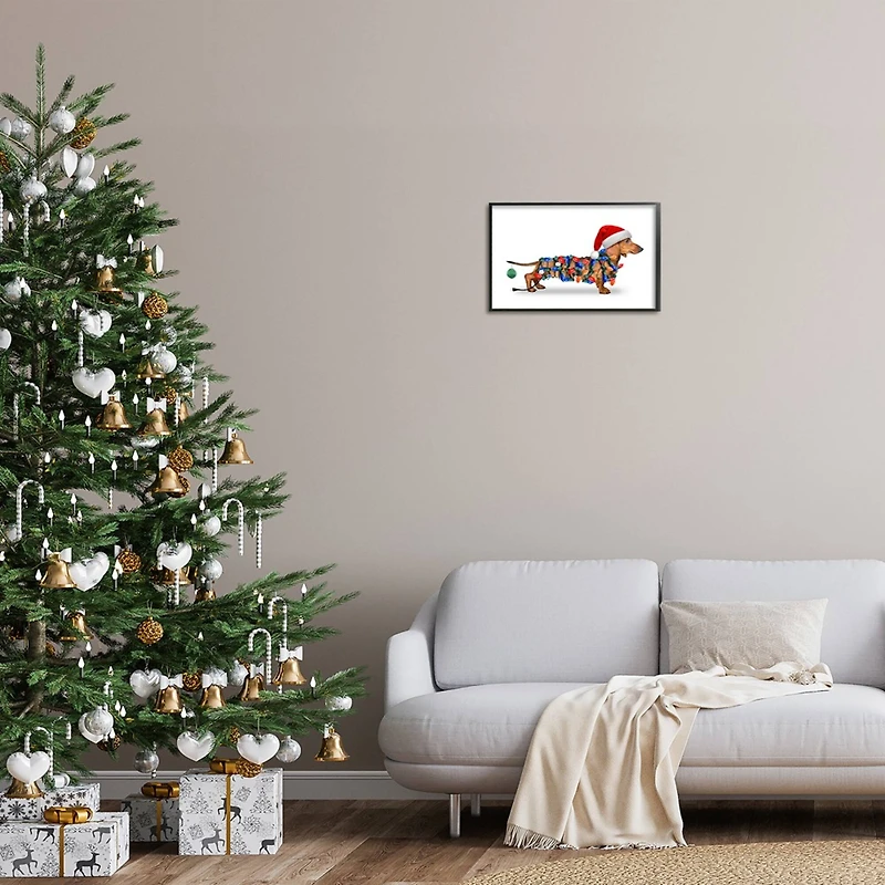 Stupell Industries Christmas Lights Wrapped Dog Framed Giclee Wall Art