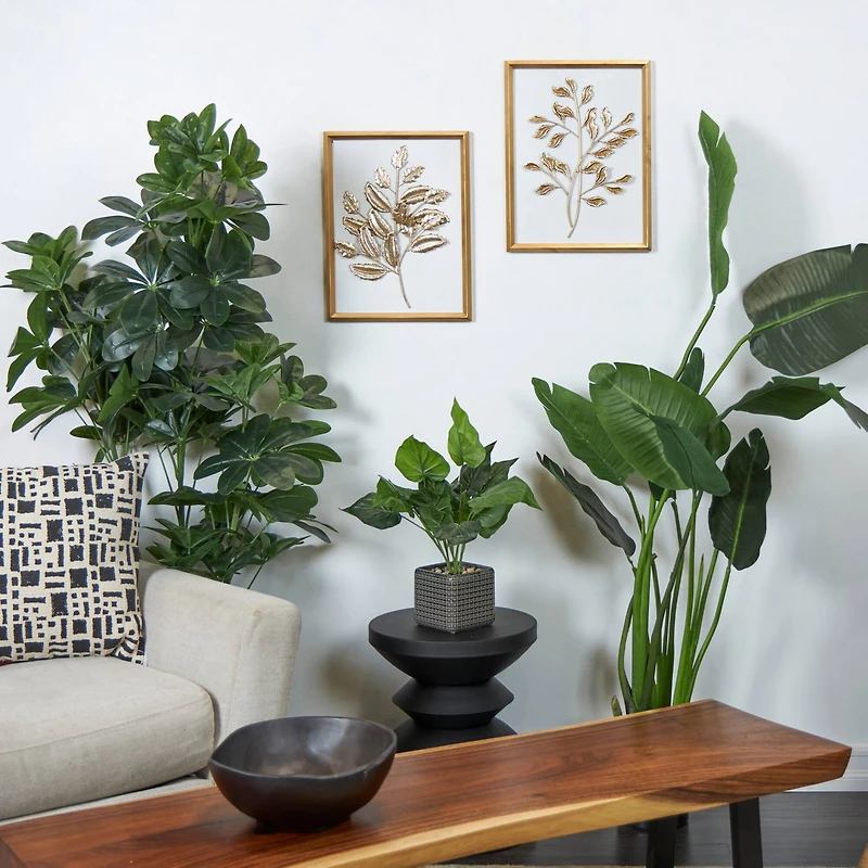 Gold Wood Leaf 3D Wall Décor with Beveled Frame Set