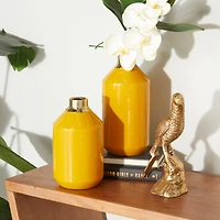 The Novogratz Set of 2" Yellow Metal Modern Vase, 10" x 5" x 5"