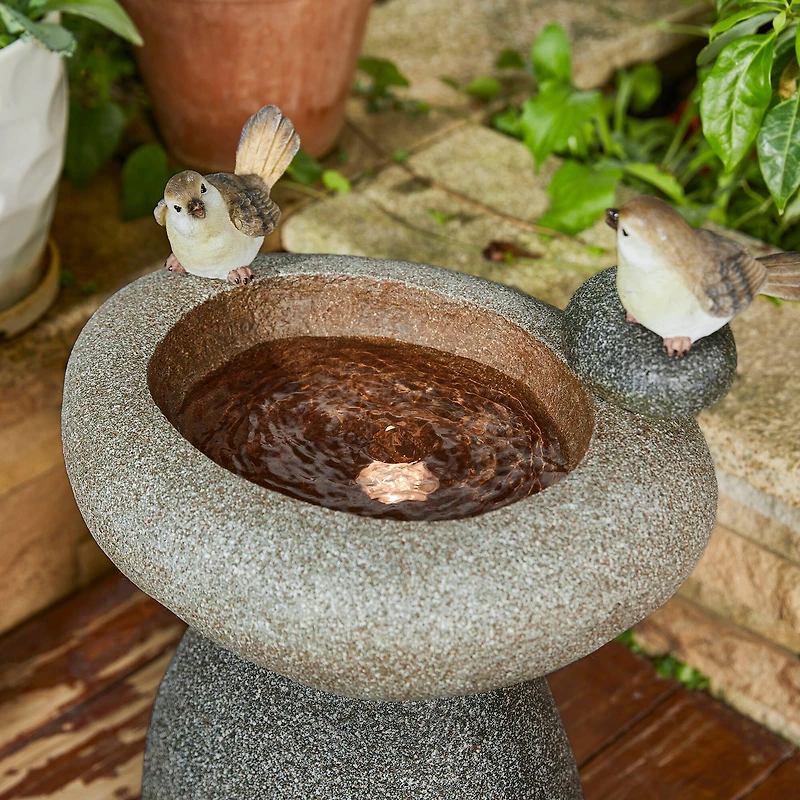 Glitzhome® 20.75" Zen-Style Faux Stone Texture Outdoor Birdbath Fountain with LED Light