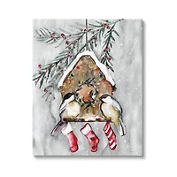 Stupell Industries Holiday Stockings Birdhouse Perched Canvas Wall Art
