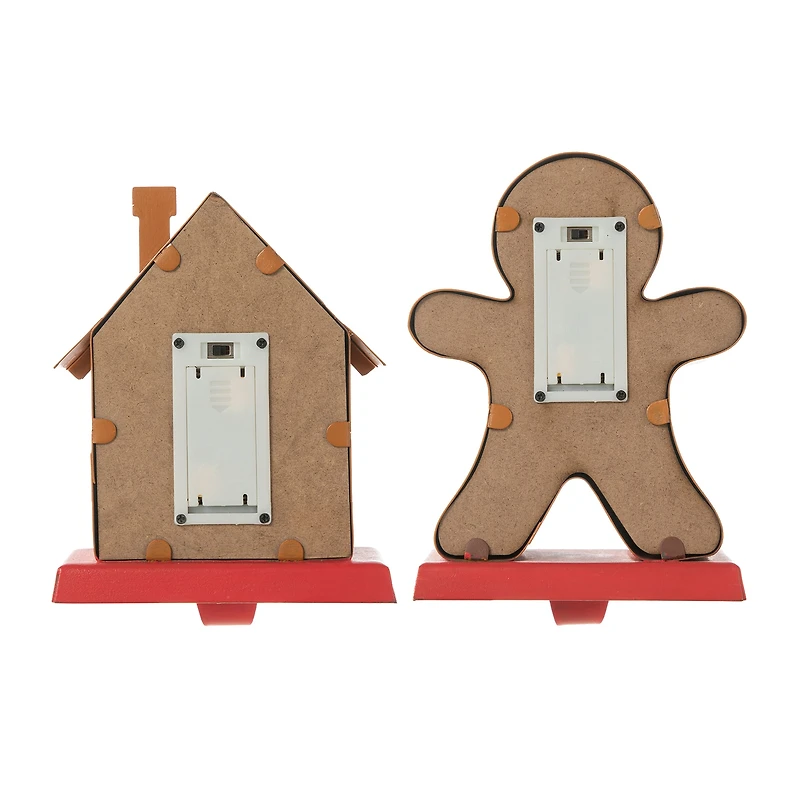 Glitzhome® Marquee LED Gingerbread House & Gingerbread Man Christmas Stocking Holder Set