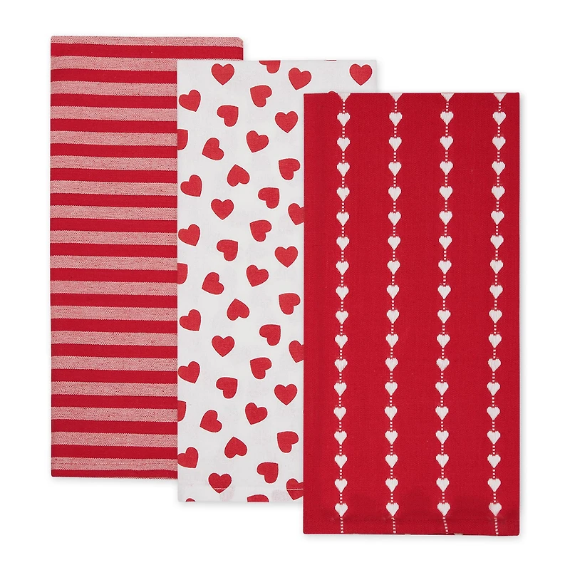 Assorted Dobby Hearts Dishtowel (Set of 3)