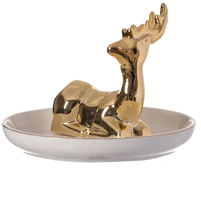 4" Deer Design Jewelry Holder With Decorative Trinket Dish Organizer