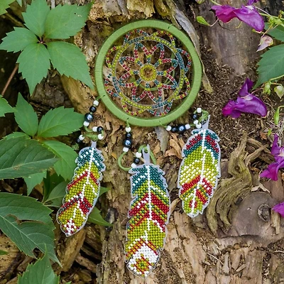 Wonderland Crafts Green Dream Catcher Bead Embroidery on Plastic Kit