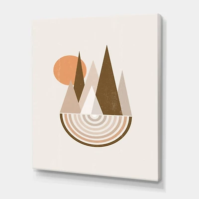 Designart - Minimalistic Mountain Landscape With Red Full moon