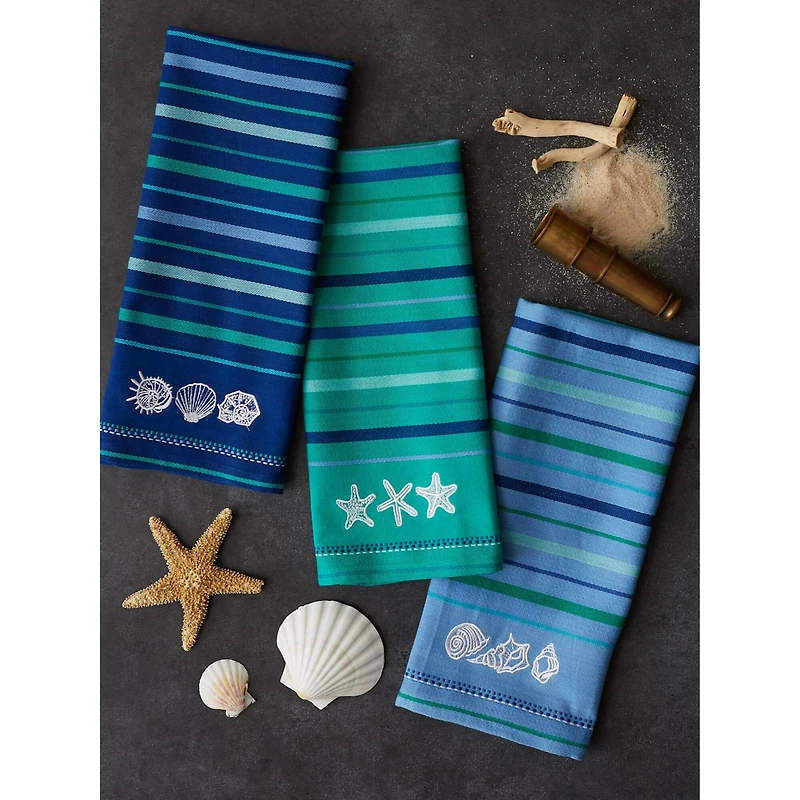 DII® Embroidered Blue Sea Dishtowel Set