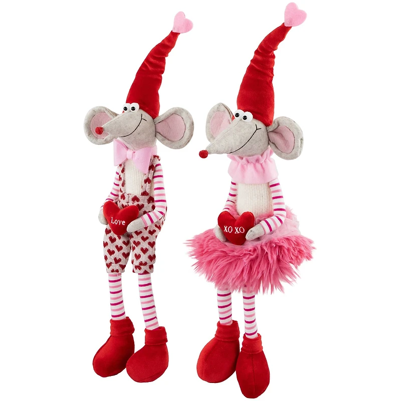 20" Mice with Heart Pillows Valentine's Day Figures Set