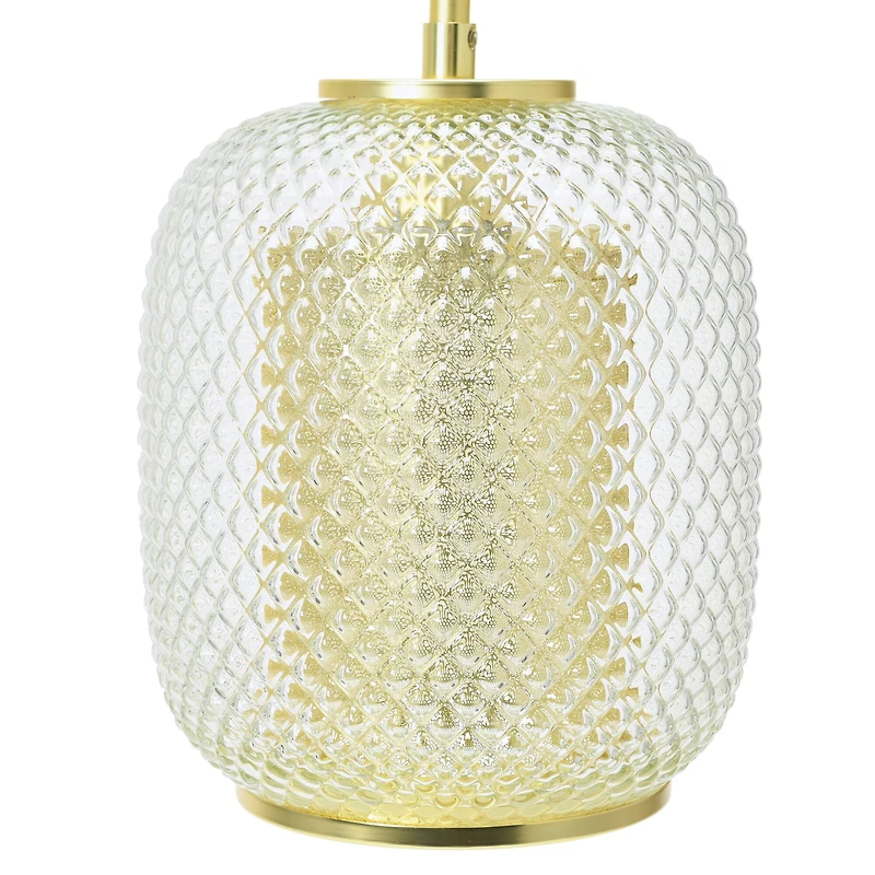 Hello Honey® Clear & Gold Embossed Glass Shade Pendant Lamp with Brass Accents