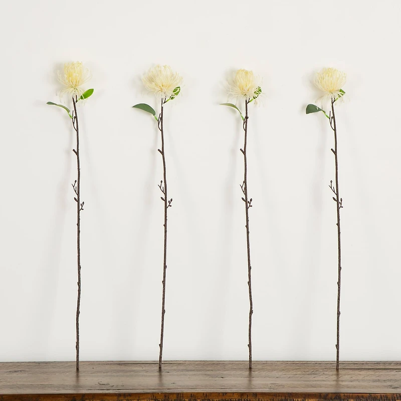 24in. Artificial Pincushion Protea Flower Stem - Set of 4