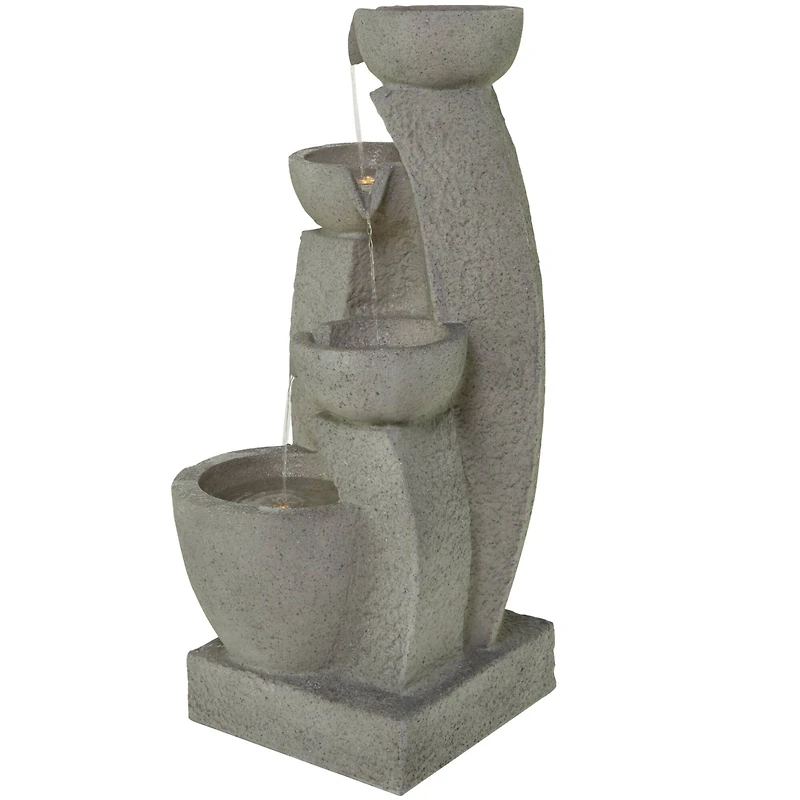 43.5" Gray Fiberglass 4-Tier Fountain with LED Light