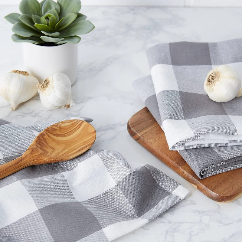 DII® Gray & White Buffalo Check Dishtowel, 3ct.