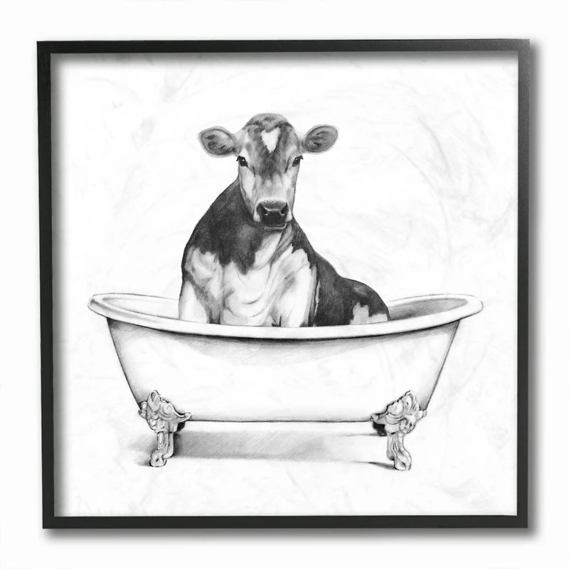 Stupell Industries Cow in Claw Tub with Black Frame Wall Accent