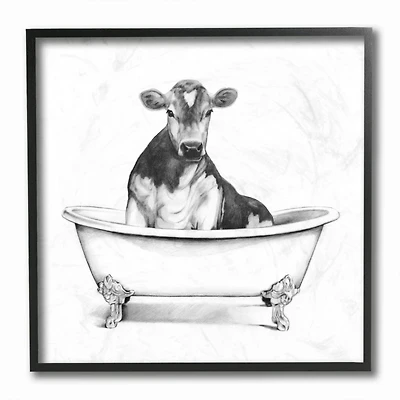 Stupell Industries Cow in Claw Tub with Black Frame Wall Accent