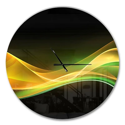 Designart 3D Gold & Green Wave Design Modern Wall Clock