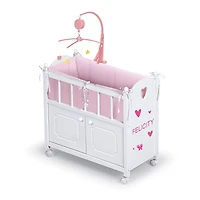 Badger Basket White & Pink Cabinet Doll Crib with Gingham Bedding