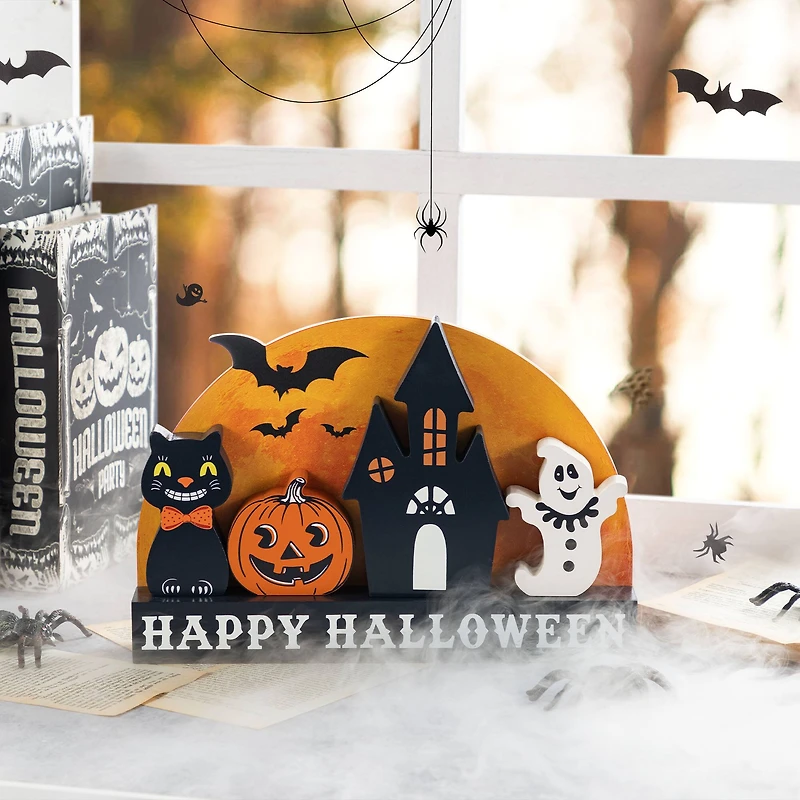 Glitzhome® 12"L HAPPY HALLLOWEEN Wooden Table Block Set