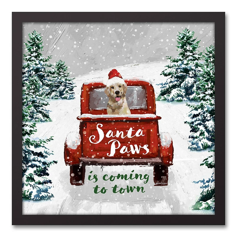 Santa Paws in Coming to Town Black Framed Canvas Wall Art