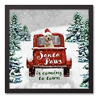Santa Paws in Coming to Town Black Framed Canvas Wall Art