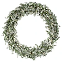 60" Pre-Lit Flocked Kiana Artificial Christmas Wreath, Warm White Dura-Lit® LED Mini Lights