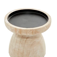 Brown Wood Natural Candle Holder Set