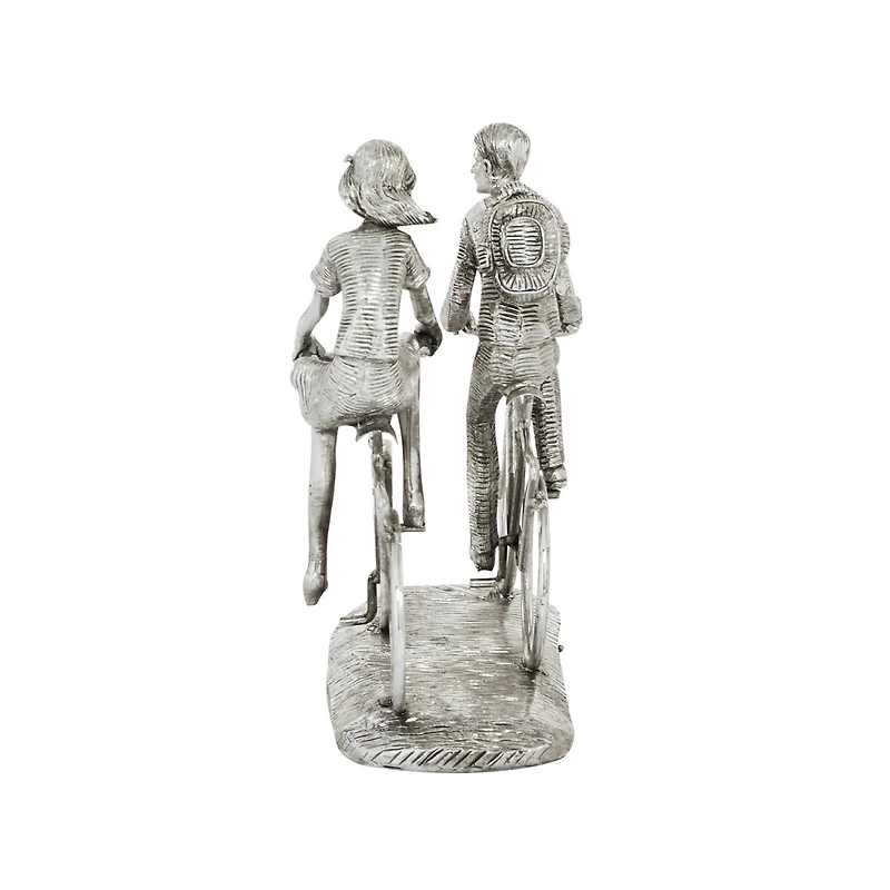 Silver Polystone Contemporary Bicycle Sculpture, 10" x 11" x 5"