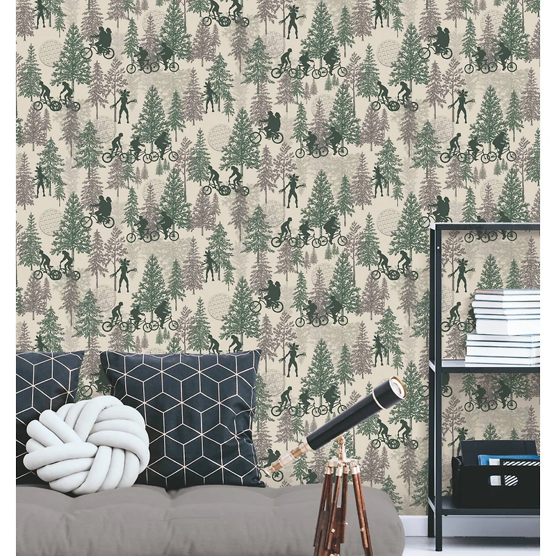 RoomMates Netflix Stranger Things Hawkins Woods Green Peel & Stick Wallpaper