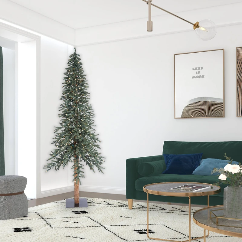 8ft. Pre-Lit Natural Bark Alpine Artificial Christmas Tree, Clear Lights