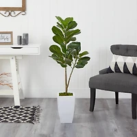 4ft. Fiddle Leaf Fig Tree in White Metal Planter