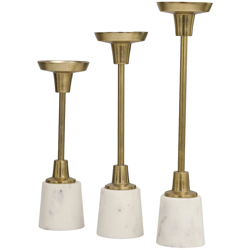 Gold Aluminum Slim Candle Holder with White Marble Base Set