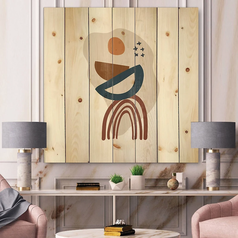 Designart - Elementary Shapes In Terracotta Tones I - Modern Print on Natural Pine Wood