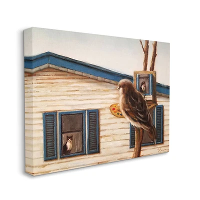 Stupell Industries Bird Paints Indoor Cat Canvas Wall Art