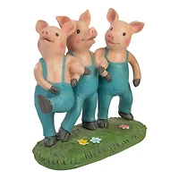 8" Three Pigs Dancing in Blue Overalls Garden Statue