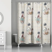 Cream and Gray Check Gnome Globe Pattern Shower Curtain