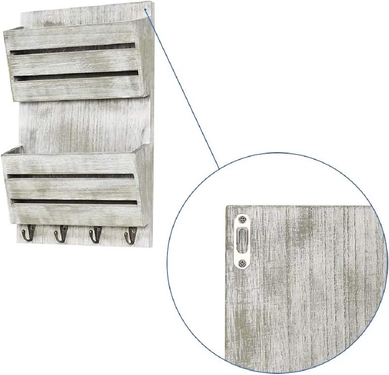 NEX™ 16" Olive Green Wood Wall-Mounted Mail & Key Holder Organizer with 4 Key Hooks