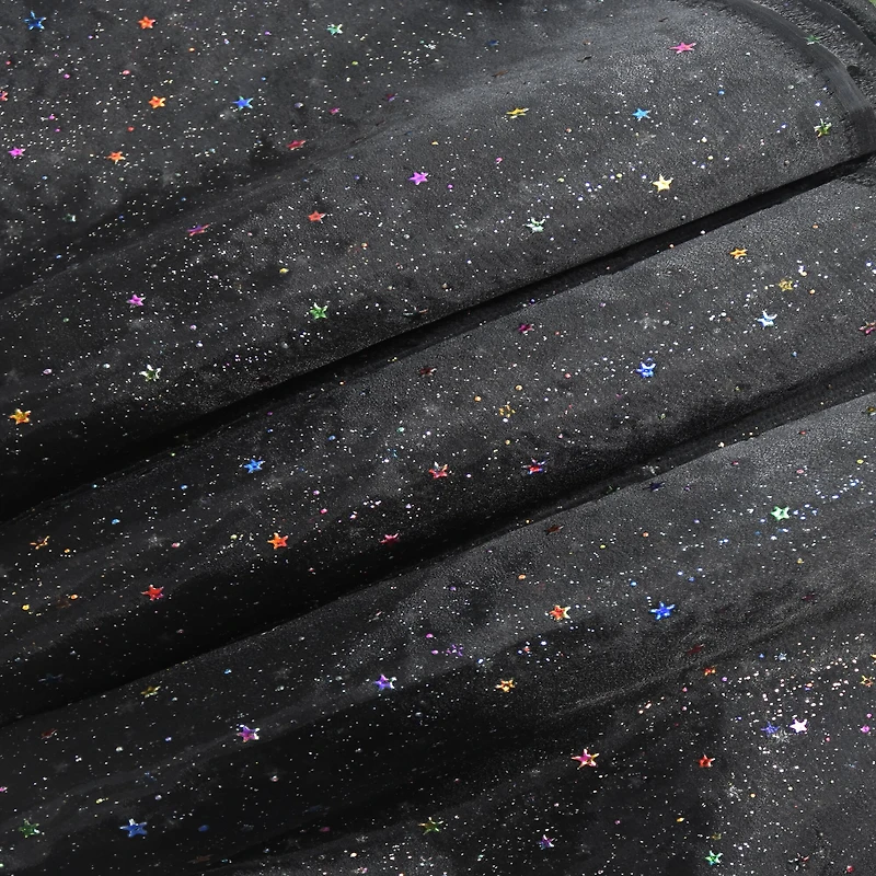 Feldman Black Hologram Star Polyester Fabric