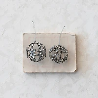 Hello Honey Round Metal and Acrylic Jewel Ball Ornament with Flower Pattern, Set of 2