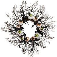 24'' Unlit Eyeballs and Spiders Halloween Twig Wreath