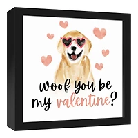 Woof you be my Valentine 13.73" x 13.73" Black Framed Canvas