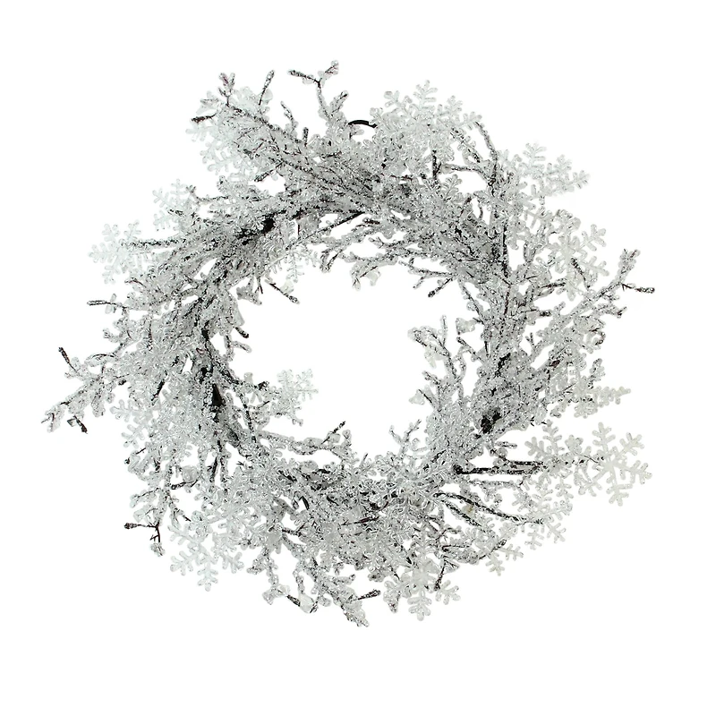 22" Clear Ice & Snowflakes Black Twigs Wreath